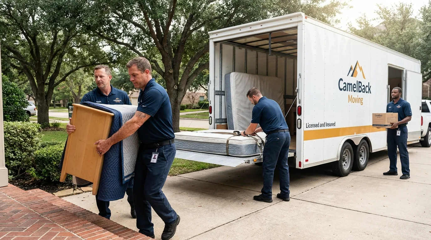 Crew loading residential truck for cross-state move from Colfax, IL