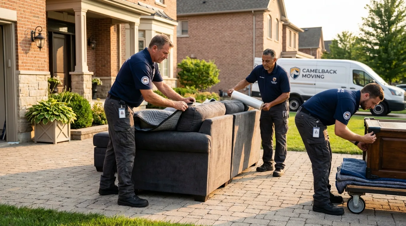Large estate moving crew wrapping furniture in Colfax, IL